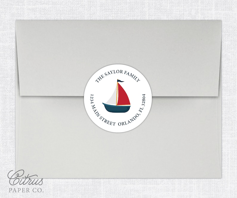 Sailing Nautical Ocean Preppy Personalized Address Stickers for Family Sailboat Round Return Address Labels Boat Stationary Set