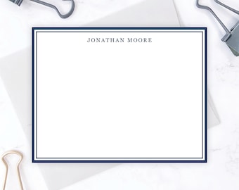 Men's Stationery Set | Men's Stationary Set | Men's Flat Note Cards for Boys | Masculine Simple Navy Blue Preppy Business Husband Gift 0049