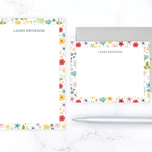 2 Piece Gift Set | Floral Stationery Gift Set | Stationary Gift Set for Women | Bright Colorful Rainbow Personalized Note Card Notepad Gift