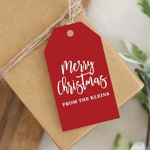 Personalized Christmas Gift Tag | Personalized Holiday Gift Tag | Red Simple Minimalist Gift Tag | Rectangle Notched Christmas Gift Tag