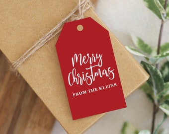 Personalized Christmas Gift Tag | Personalized Holiday Gift Tag | Red Simple Minimalist Gift Tag | Rectangle Notched Christmas Gift Tag