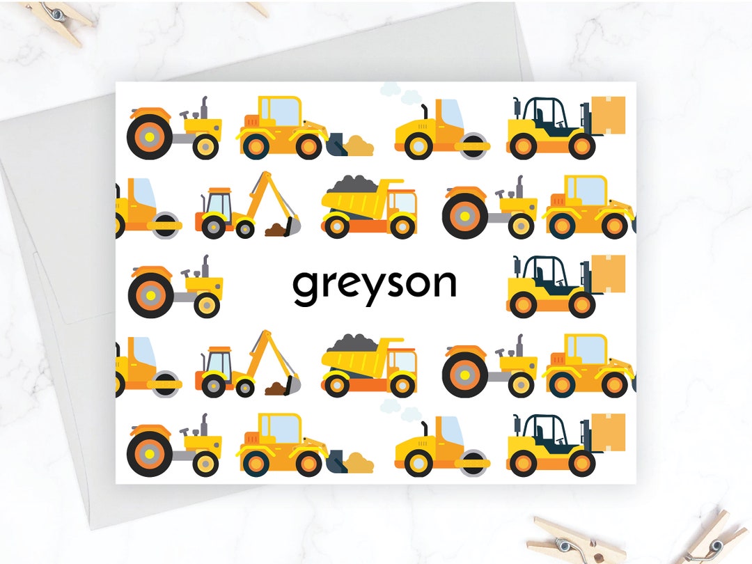 Kids Construction Note Cards | Construction Stationery | Construction ...