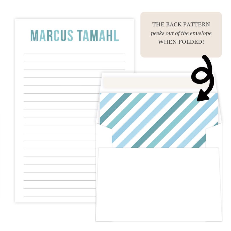 Kids Letter Writing Set | Kids Stationery Set | Boys Stationary Set | Blue Stripe Green Lined Paper for Boy | Camp Letters Pen Pal Set image 4