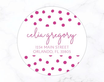 Polka Dot Round Return Address Labels | 2" Round Personalized Address Sticker Women Stationery Stationary Set Girl Return Address Label 109