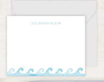 Wave Stationery Set | Personalized Watercolor Beach Note Cards