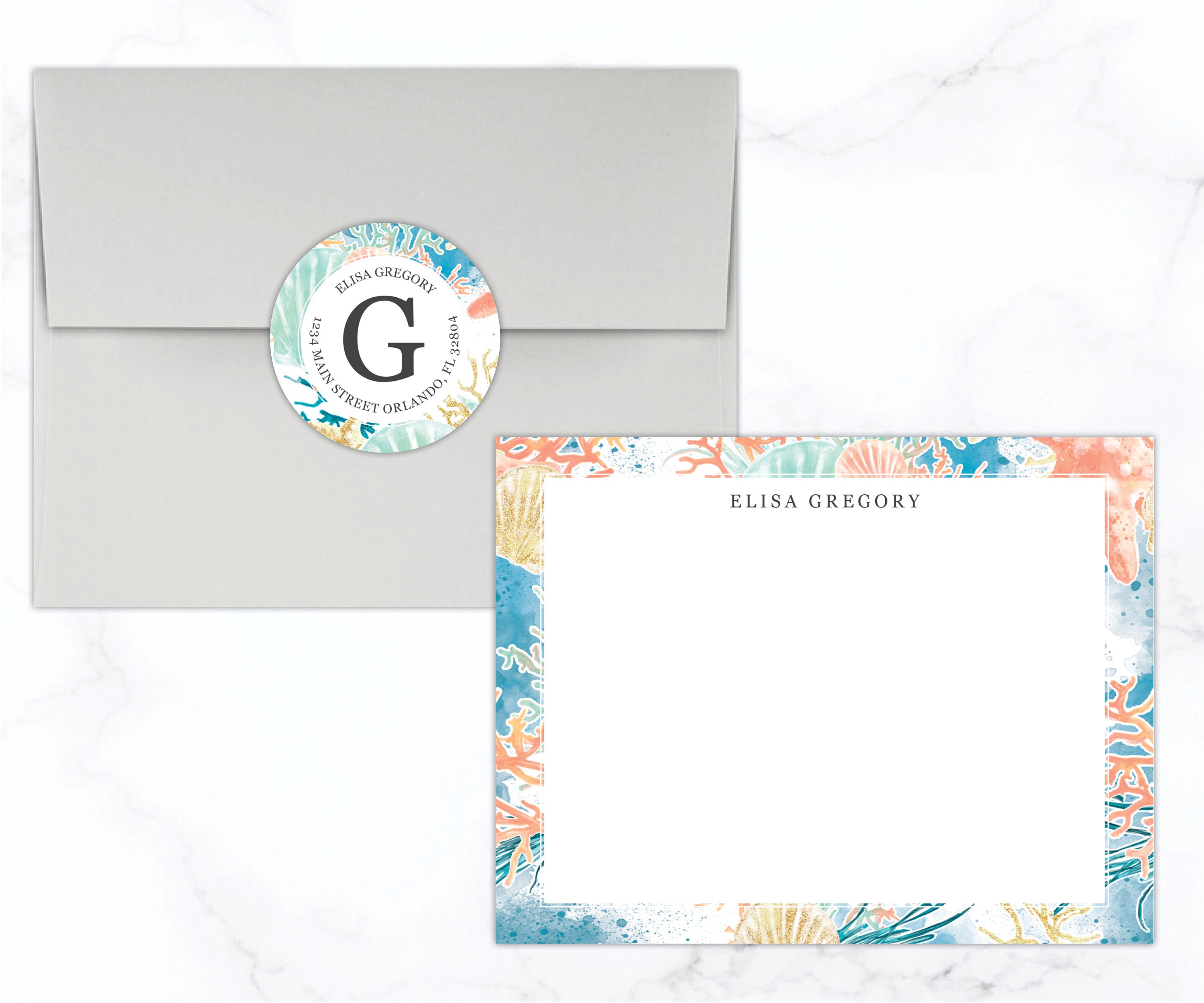 Round Return Address Labels | 2 Inch Personalized Round Address Label Stickers | Stationary Set for Women | Ocean Sea Coastal Beach Wedding