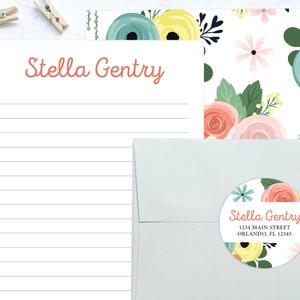 Kids Letter Writing Set | Girls Stationery Paper Boho Floral | Girl Camp Letter Lined Paper | Flower Lined Stationary for Kids Pen Pal Paper