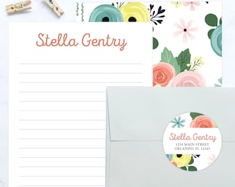Kids Letter Writing Set | Girls Stationery Paper Boho Floral | Girl Camp Letter Lined Paper | Flower Lined Stationary for Kids Pen Pal Paper