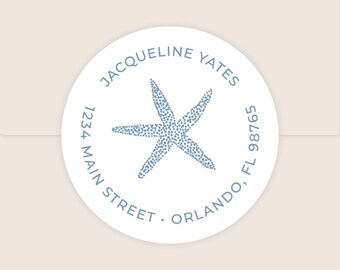 Starfish Return Address Labels | Starfish Round Address Labels | Starfish Stationary Matching Set | 2 Inch Round Circle Labels Beach Wedding