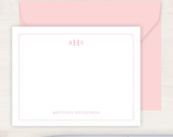Monogram Note Card Set | Pink Personalized Stationery | Custom Flat Stationary