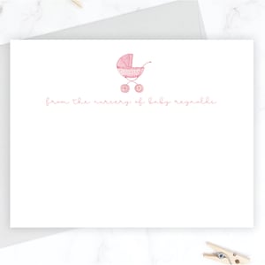 Baby Girl Stationery Set | Baby Shower Personalized Thank You Cards Thank You Note | Pink Stroller Vintage Pram Watercolor | Note Cards 150