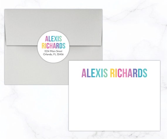 Kids Stationery Set Kids Stationary Set for Girls Colorful Rainbow Name  Personalized Flat Note Cards Girls Thank You Cards Notes 186 