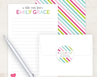 Kids Letter Writing Set | Girls Lined Stationery Paper Rainbow Stripe | Camp Letter Lined Stationary | Colorful Lined Pen Pal for Kids