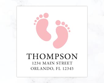 Baby Feet Return Address Labels | Baby Girl Square Stickers | 2 Inch Label Square | Baby Girl Shower Favor Stickers | Pink Baby Feet Labels
