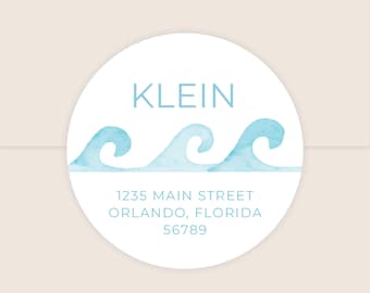 Watercolor Wave Return Address Labels | Coastal Round Stickers (2 Inch)