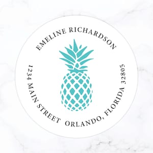 Pineapple Round Return Address Labels | Pineapple Address Stickers | Personalized 2 Inch Round Labels | Pineapple Stationary Set for Women