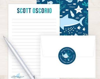 Kids Shark Letter Writing Set | Shark Stationery Set | Boys Stationary Set | Pen Pal Lined Writing Paper | Camp Letter | Kids Stationery Set