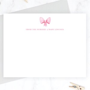 Pink Bow Baby Girl Stationery Set | Baby Girls Stationary Set | Personalized Baby Shower Thank You Cards | Baby Girl Thank You Notes 181