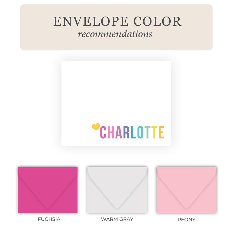Bright and Colorful Kids Stationery Set | Kids Stationary Set for Girls | Rainbow Personalized Flat Note Cards | Thank You Cards Charlotte image 4