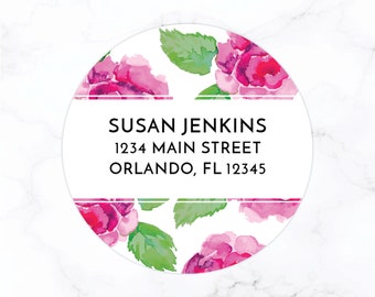 Floral Return Address Labels | Watercolor Floral Personalized Round Address Label Stickers | 2 Inch Round | Stationery Set Stationary Set