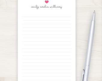 Personalized Notepad | 5x7 Notepad Hot Pink Heart | 5.5x8.5 Notepad Women | Personalized Stationery Gift Idea Girls | 50 Sheet