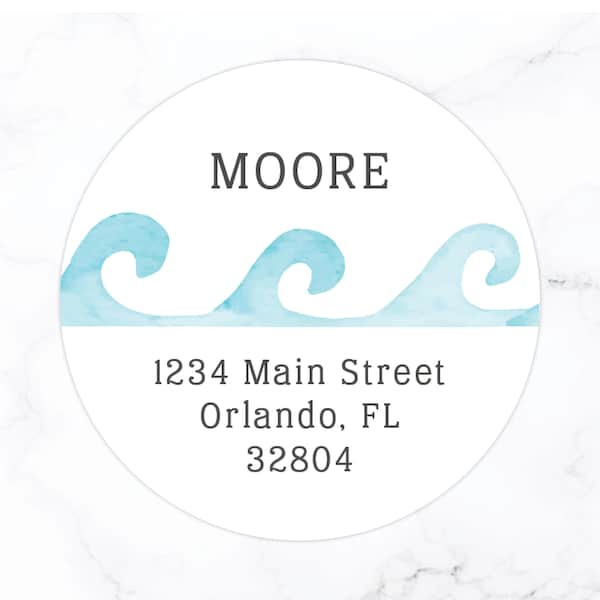 Wave Return Address Labels | Watercolor Beach Round Address Labels | 2 Inch Round 2 Inch Circle Labels | Stationary Set | Coastal Beach 70