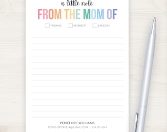 From the Mom of Notepad | Pastel Notepad 5x7 Mom Notepad | 5.5x8.5 Notepad | Notepad with Kids Names | Personalized Stationery Gift Idea