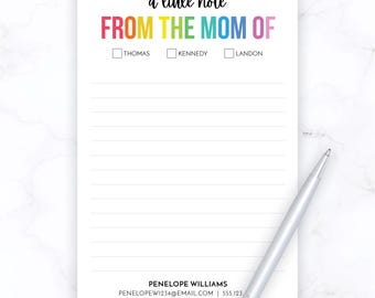 From the Mom of Notepad | Rainbow Notepad 5x7 Mom Notepad | 5.5x8.5 Notepad | Notepad with Kids Names | Personalized Stationery Gift Idea