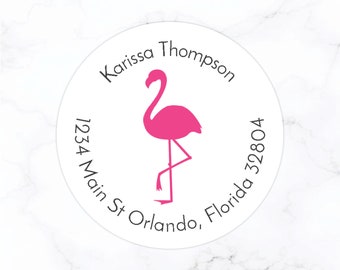 Flamingo Return Address Labels | Flamingo Stickers Round 2 Inch Labels | Hot Pink Preppy Girls Address Label Stickers Personalized Envelopes