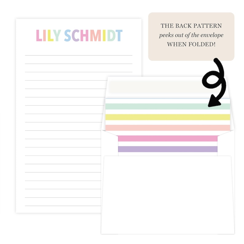 Girls Letter Writing Set | Rainbow Pastel Stripe Letter Writing Kit | Girls Stationery | Girls Gift Idea | Lined Stationary | Pen Pal Set zdjęcie 4