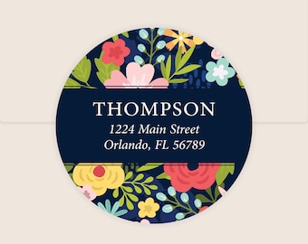 Floral Return Address Labels | Personalized Round Stickers (2 Inch)