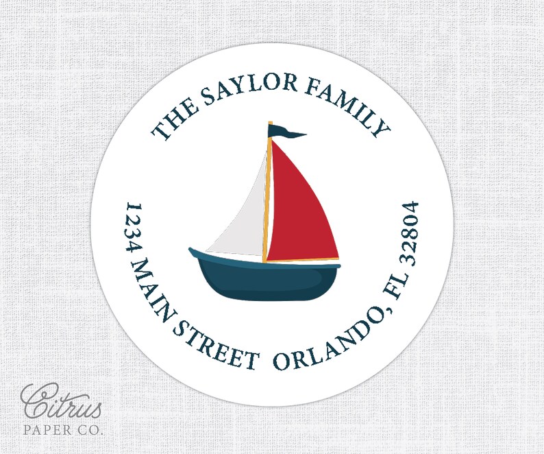 Sailing Nautical Ocean Preppy Personalized Address Stickers for Family Sailboat Round Return Address Labels Boat Stationary Set