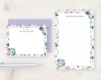 Stationery Gift Set | Floral Personalized Stationary Set | Notepad and Flat Note Cards