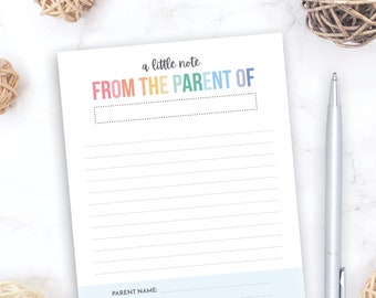 From the Parent of Notepad | Pastel Notepad 5x7 Kid Parent Notepad | 5.5x8.5 Note to School | Notepad for Teacher | Back to School Gift Idea