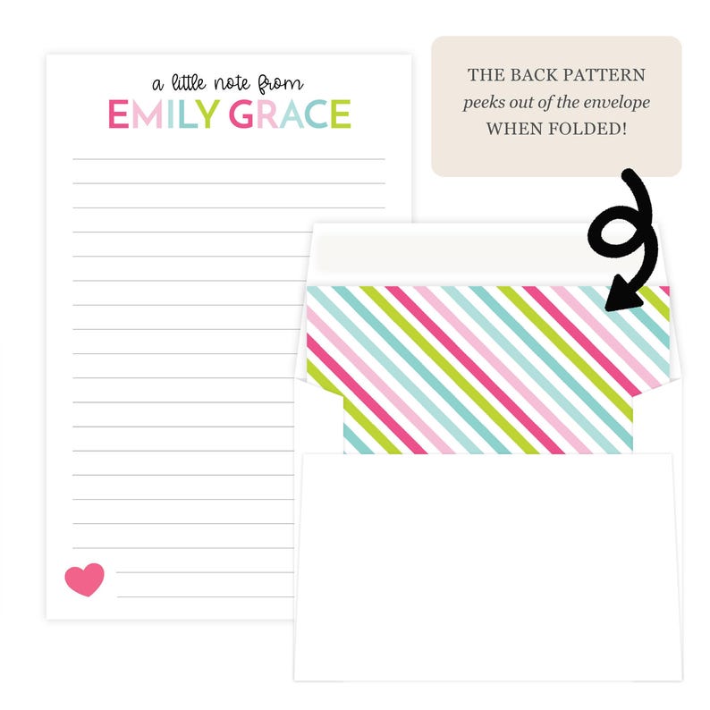 Kids Letter Writing Set | Girls Lined Stationery Paper Rainbow Stripe | Camp Letter Lined Stationary | Colorful Lined Pen Pal for Kids image 4