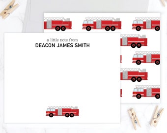 Firetruck Kids Stationery Set | Fire Truck Stationary | Flat Note Cards for Kids | Boys Stationery Boys Stationary | Thank You Card Boy 0047