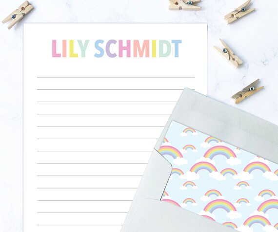 Kids Letter Writing Set Girls Stationery Paper Rainbow Girl Camp Letter  Lined Paper Rainbow Lined Stationary for Kids Writing Paper 