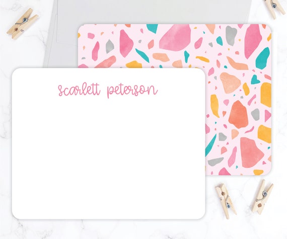 Personalized Kids Stationery Set Pink Terrazzo Girls Stationary