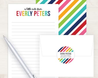 Kids Letter Writing Set | Girls Lined Stationery Paper Rainbow Stripe | Camp Letter Lined Stationary | Colorful Lined Pen Pal Set for Kids