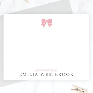 Pink Bow Stationery Set | Personalized Pink Bow Stationary Set | Baby Girl Stationary | Girl Baby Shower Thank You Cards Bow Note Cards 151