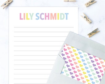 Kids Letter Writing Set | Girls Stationery Paper Rainbow Heart | Camp Letter Lined Paper | Rainbow Lined Stationary for Kids | Writing Paper