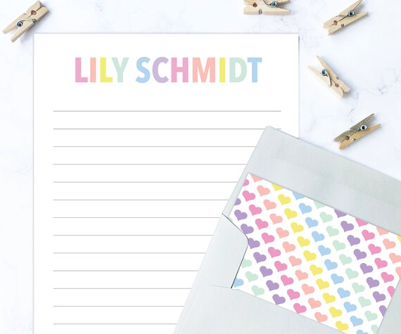 Kids Letter Writing Set Girls Stationery Paper Rainbow Heart Camp Letter  Lined Paper Rainbow Lined Stationary for Kids Writing Paper 