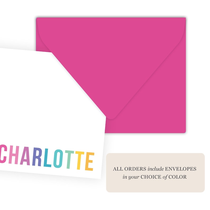 Bright and Colorful Kids Stationery Set | Kids Stationary Set for Girls | Rainbow Personalized Flat Note Cards | Thank You Cards Charlotte image 3