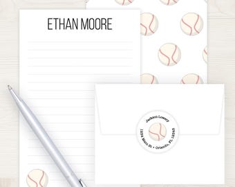 Baseball Letter Writing Set | Baseball Stationary Stationery Set | Personalized Lined Letter Kit | Boys Stationary Sports Letterhead Pen Pal