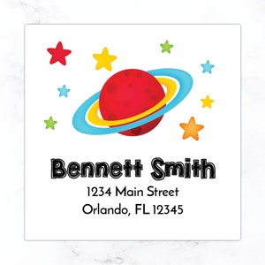 Kids Space Return Address Labels | Planet Return Address Stickers | 2 Inch Square Address Labels for Kids | Boys Stationery Stationary