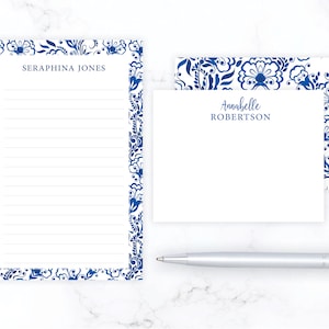 2 Piece Gift Set | Stationery Gift Set | Stationary Gift Set for Women | Blue and White Stationary Personalized Note Card Notepad Gift Idea