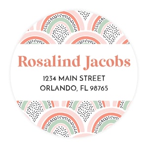 Art Deco Return Address Labels | Round Address Label Stickers | Women Girl Scallop Personalized 2 Inch Circle Labels | Custom Stationary Set