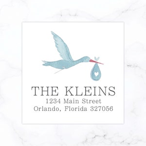 Stork Square Return Address Labels | Return Address Stickers | 2 Inch Square Address Labels for Baby | Baby Boy Baby Shower Thank You Notes