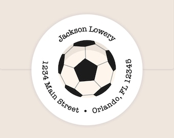 Personalized Soccer Return Address Labels | Kids Round Stationery Set