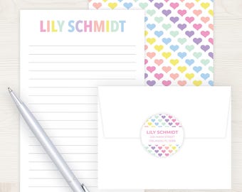 Kids Letter Writing Set | Girls Stationery Paper | Rainbow Heart | Camp Letter Lined Paper | Rainbow Lined Stationary for Kids | Pen Pal Set
